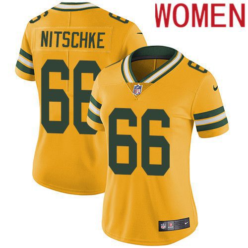 Women Green Bay Packers #66 Ray Nitschke Yellow Nike Vapor Limited NFL Jersey->women nfl jersey->Women Jersey